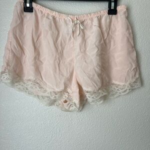 Elegant Pink Lace Trim Silk Gap Body Sleep Shorts